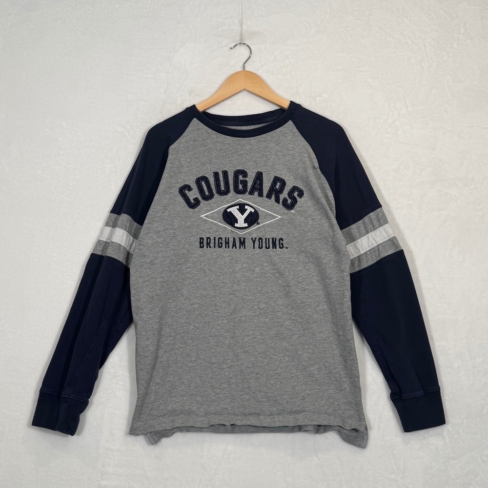 Grey Navy BYU Cougars Raglan Shirt Large